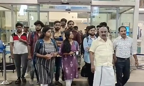 Tamil Nadu students arrived at the Chennai airport (Screengrab-X-@PTI_News)&nbsp;