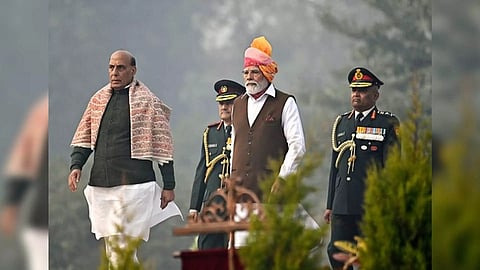 Prime Minister Narendra Modi with Defence Minister Rajnath Singh (Photo/ANI)