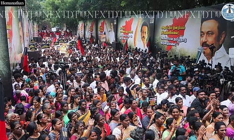 DMK holds protest against Centre for “neglecting” Tamil Nadu in Union Budget