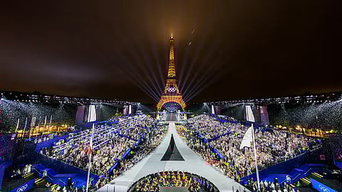 An overview of the Trocadero venue with the Eiffel Tower in the background, in Paris (AP)