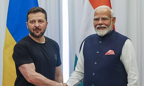 Prime Minister Narendra Modi with Russian President Volodymyr Zelenskyy