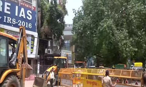 Visuals from outside coaching centre in Old Rajinder Nagar (ANI)