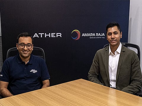 Tarun Mehta, Co-founder and CEO at Ather Energy and Vikramaditya Gourineni, Executive Director, Amara Raja Energy and Mobility Ltd (Photo/ANI)