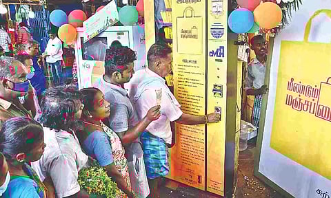A vending machine to buy manjappai installed as part of popularising it (file)