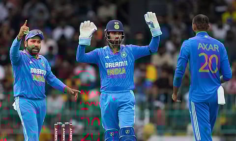 Indian Cricket players celebrated a wicket (PTI)