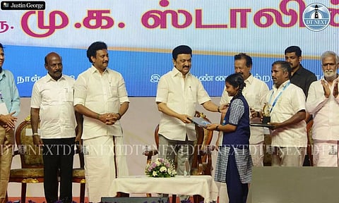 CM Stalin presented laptops &amp; certificates to govt school students who will be pursuing higher education at premier institutions (Justin George)