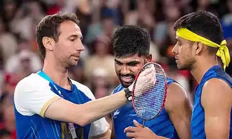 Mathias Boe with Satwiksairaj Rankireddy and Chirag Shetty (PTI)