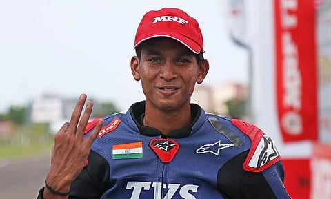 Sarthak Chavan, winner of the Pro-Stock 165cc Open race and also an award for the fastest laps in Round 3