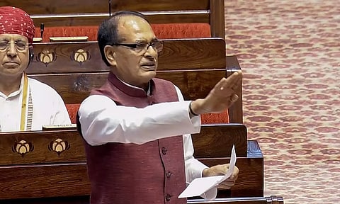 Union Minister Shivraj Singh Chouhan speaks in the Rajya Sabha during the Monsoon session of Parliament (PTI)