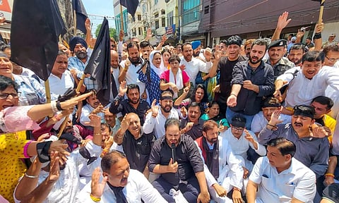 J&amp;K Congress President Vikar Rasool Wani with party leaders during a protest marking the 5th anniversary of abrogation of Article 370 of the constitution (PTI)