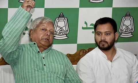 RJD Chief Lalu Prasad with former Bihar Deputy CM Tejashwi Yadav (PTI)