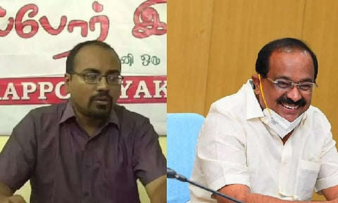 Jayaram Venkatesan, convenor of the Arappor Iyakkam; Food Minister P Sakkarapani