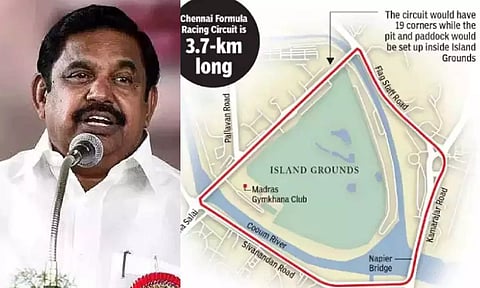 (L-R) AIADMK General Secretary Edappadi Palaniswami, Madras Racing Circuit Map&nbsp;