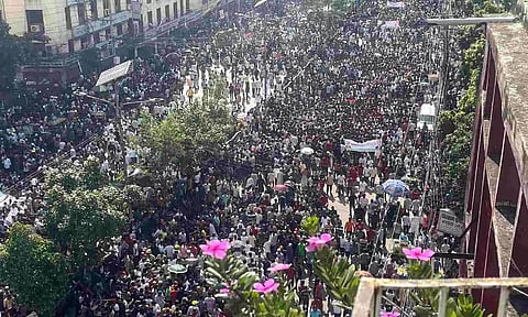Supporters of Bangladesh Nationalist Party (BNP) gather to attend a mass party rally at the Naya Paltan area (PTI)