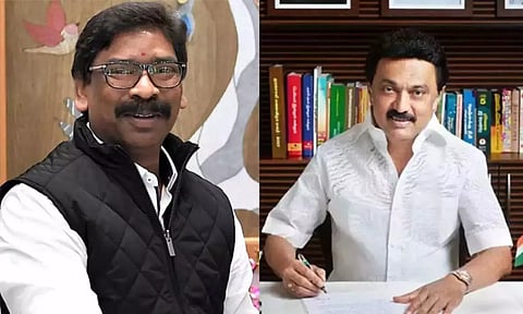JMM leader Hemant Soren and Tamil Nadu CM MK Stalin (Photo: Daily Thanthi)