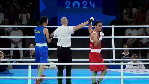 lgerian boxer Imane Khelif in the match between Yang Liu of China