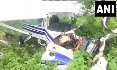 Trainer aircraft belonging to a private aviation academy crashed at an airstrip in Madhya Pradesh's Guna district (ANI)