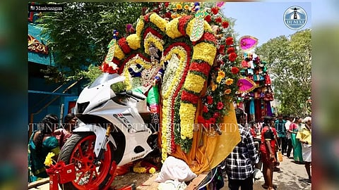 Aadi procession: Deity taken on Yamaha R15 bike at Korattur temple