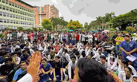 Medics stage a protest against the Kolkata doctor's rape-murder (PTI)
