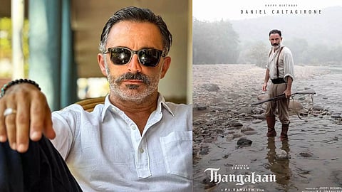 Daniel Caltagirone and his poster from the film Thangalaan&nbsp;