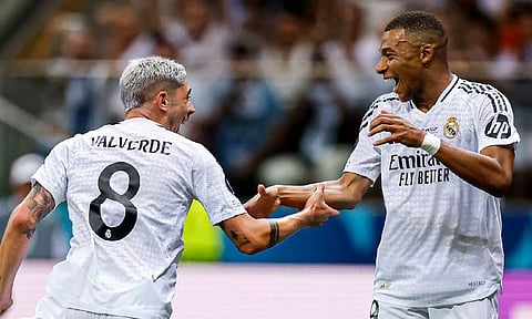 &nbsp;Federico Valverde and Kylian Mbappe celebrates after a goal (Photo: X/realmadrid)