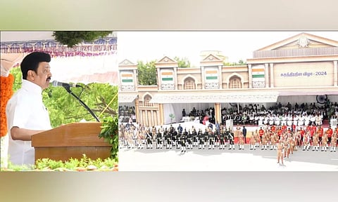 CM Stalin addressing the gathering at Independence Day celebration in Chennai
