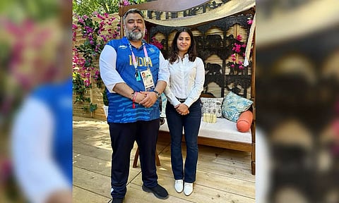 Chef de Mission Gagan Narang with Manu Bhaker