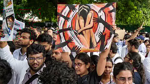 Doctor's protest against the alleged rape and murder of a woman doctor at Kolkata's R G Kar Medical College and Hospital (PTI)