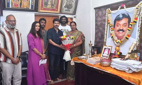 Actor Vijay and Goat movie team visits Vijayakanth's family (X)