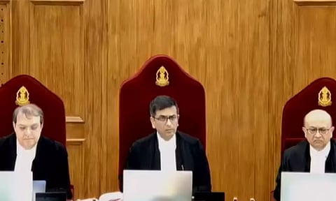 A bench comprising Chief Justice of India (CJI) D.Y. Chandrachud, Justice J.B. Pardiwala and Justice Manoj Misra (PTI)