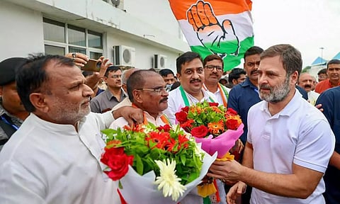 &nbsp;Congress leader Rahul Gandhi being welcomed upon his arrival, in Amethi (PTI)