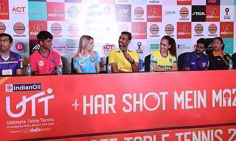 UTT players during the press conference in Chennai on Wednesday