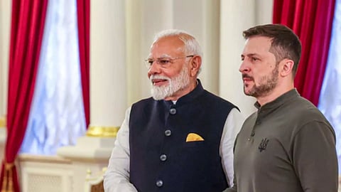 Prime Minister Narendra Modi with Ukrainian President Volodymyr Zelenskyy (PTI)