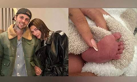 Justin Bieber and Hailer Bieber; image of their child's feet shared in a post&nbsp;
