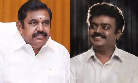 Edappadi K Palaniswami and late DMDK chief Vijayakanth&nbsp;
