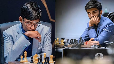 Indian Grandmaster R Praggnanandhaa; D Gukesh 