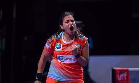 Reeth Rishya celebrates after picking point against Sutirtha Mukherjee