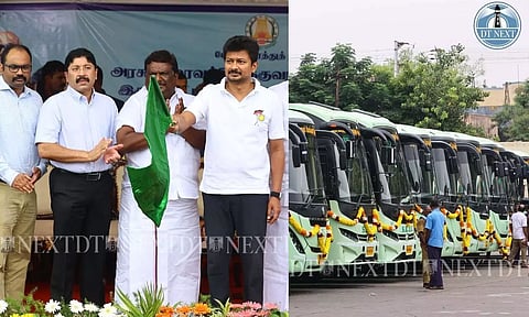 Tamil Nadu minister Udhayanidhi Stalin on Wednesday flagged off 150 new BS VI buses to be used by the state-run SETC (Photo: Justin George)