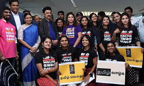 CM M K Stalin and his wife Durga received at San Francisco by the Indian diplomats and State industries minister TRB Rajaa