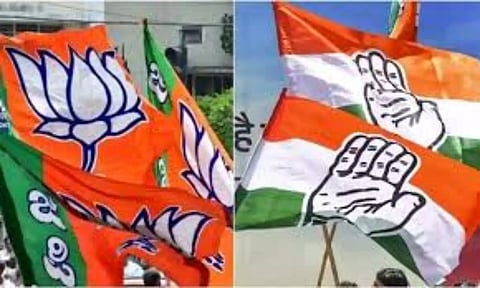 Flags of BJP and Congress