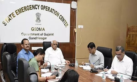 Chief Minister Bhupendra Patel at the Gandhinagar State Emergency Operation Center (Photo/ANI)