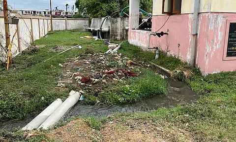 Overflowing treated sewage water from the storage tank