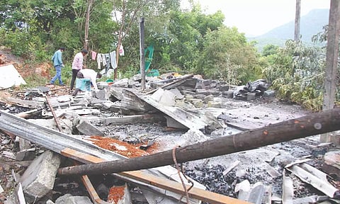 The collapsed cracker godown in Salem on Wednesday