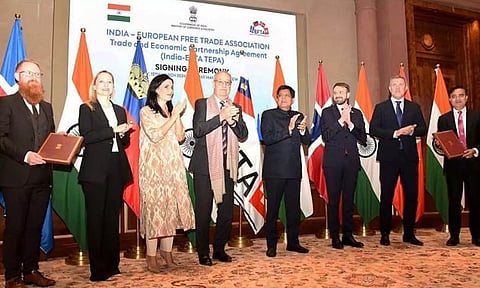 Union Minister for Commerce and Industry Piyush Goyal at the signing ceremony of the India-EFTA agreement at New Delhi (ANI)