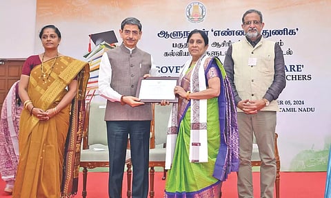Governor RN Ravi honouring a teacher on the occasion of Dr Sarvepalli Radhakrishnan’s anniversary observed as Teachers Day