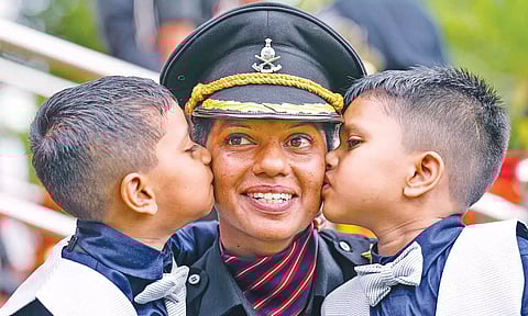 Cadet Usha Rani with her twins