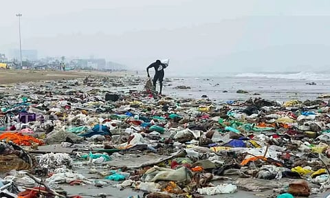 Person cleaning sea wastes in Kasimedu beach (File)
