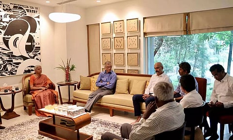 &nbsp;Finance Minister Nirmala Sitharaman interacts with business leaders in Chennai, Tamil Nadu (X)