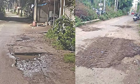 Then and now pictures of a temporary patch work done on the manhole on Ramamoorthy Nagar Main Road in Madipakkam that killed a senior citizen on Saturday