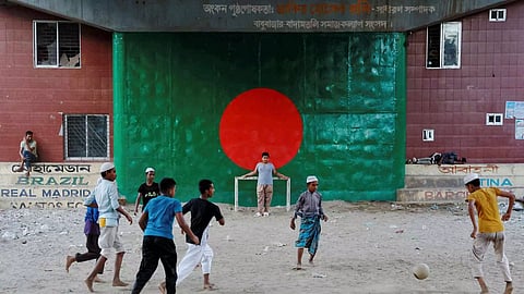 Boys playing football in Bangladesh&nbsp;